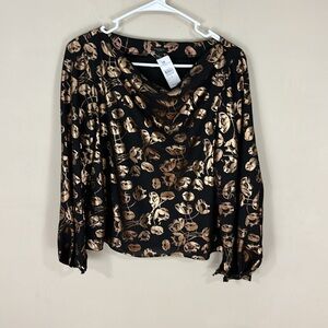 Ann Taylor Factory Black Metallic Floral Top Size Small NWT